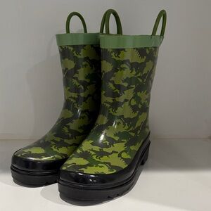 Blue Mountain Green Dinosaur Print Rain Boots Kids 11/12
